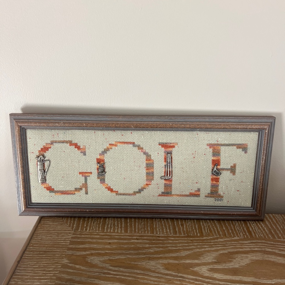 Vintage Cross Stitched GOLF custom framed picture